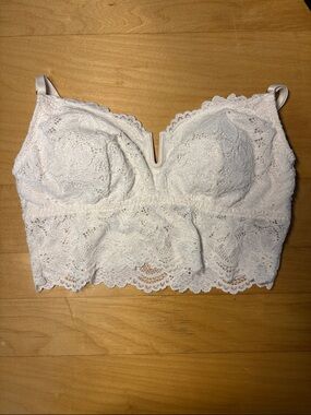 Victoria's Secret Pink Chenille Lace Long Line Bustier Bralette NEW L White